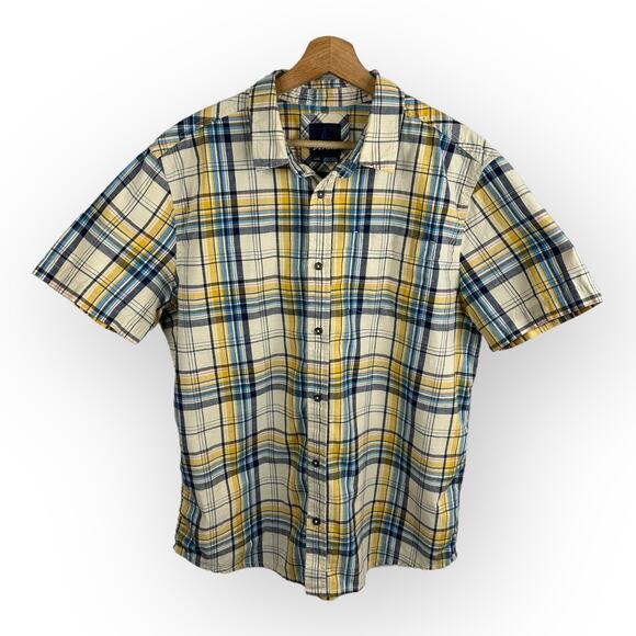 Prana Mens size Large Benton Short Sleeve Button Plaid Camp Shirt M11191486 - Picture 1 of 9